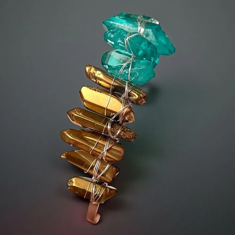 Handmade Genuine Gold and Teal Crystal Headband